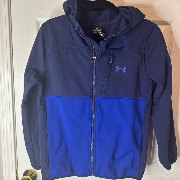 Under Armour Other - Under Armour Boys Large Fleece Lined Navy & Blue Colorblock Zip Softshell Jacket